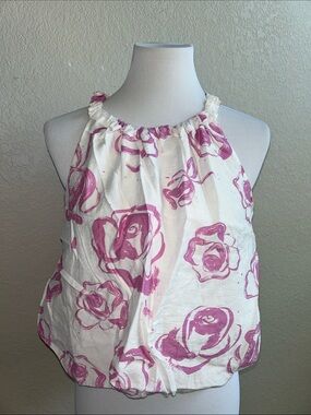 NWT Vigoss White Halter Top with Pink Floral Print Large